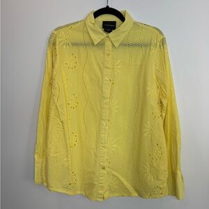 Liv Los Angeles yellow Embroidered Cotton Eyelet Button-Up Shirt size medium